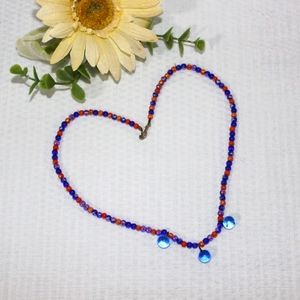 Handmade Women's Blue Orange Beaded Necklace Handcrafted